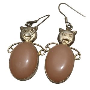 Vintage Handmade Cat Earrings with Pink L11